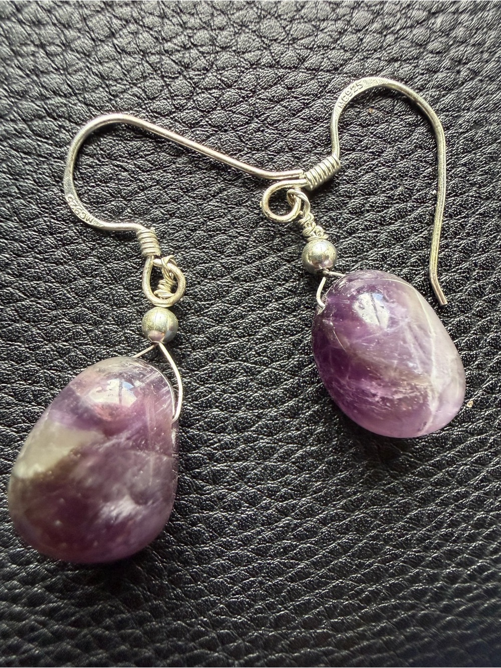 Sterling Silver Amethyst Drop Earrings - Purple